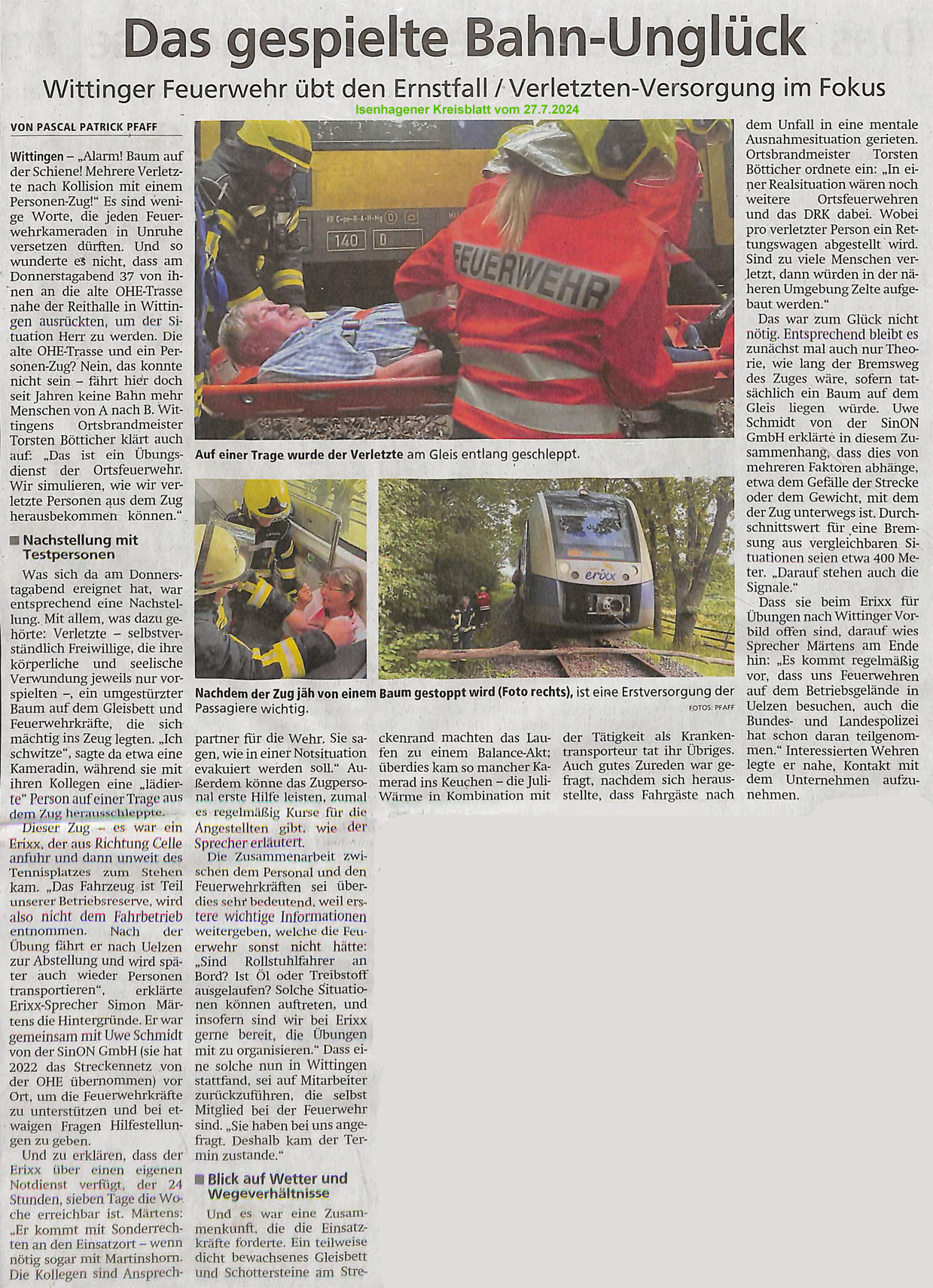 Lachtetalbahn: Feuerwehrübung bei Reithalle in Wittingen
